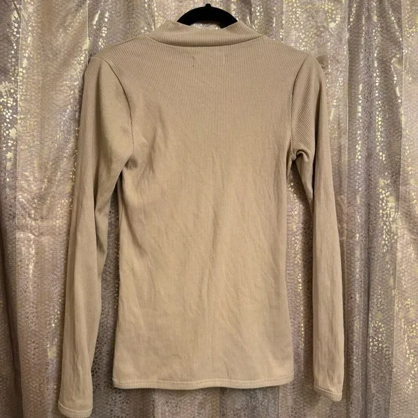 Abercrombie & Fitch Tan Mock Neck Long Sleeve Ribbed Top Medium - Image 2