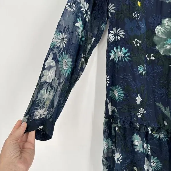 Ann Taylor Loft Navy Blue Winter Garden Floral Flounce Dress Size S‎ Feminine - Image 7