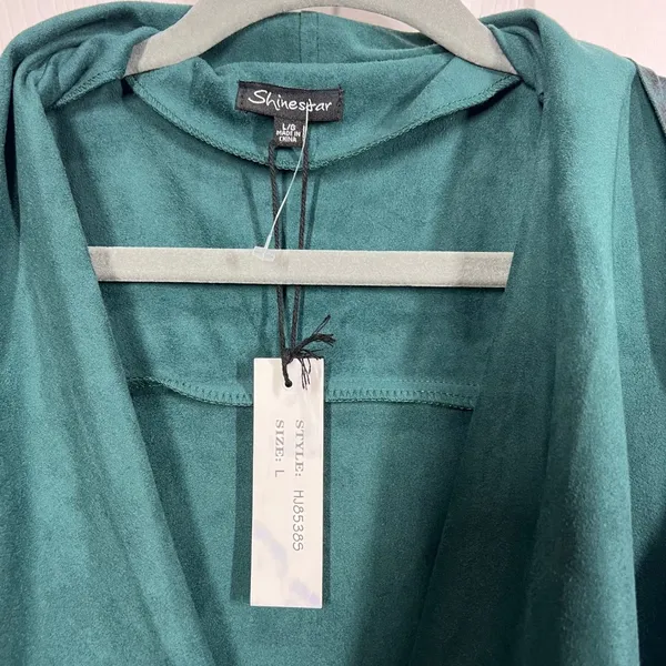 Shinestar Women Teal Ombre Open Front Long Vest Duster Tie Waist Size L - Image 3