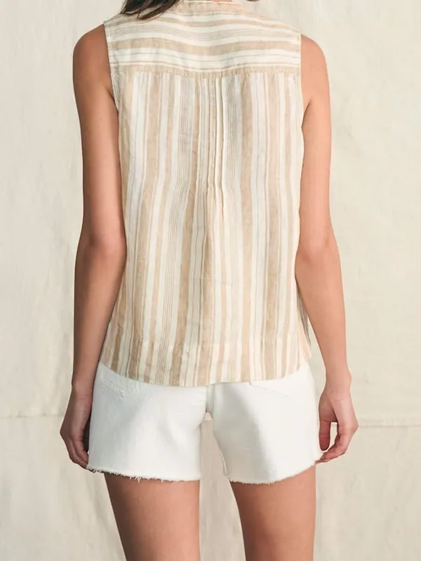 Faherty Isha Linen Top Natural Bombay Stripe Small - Image 2