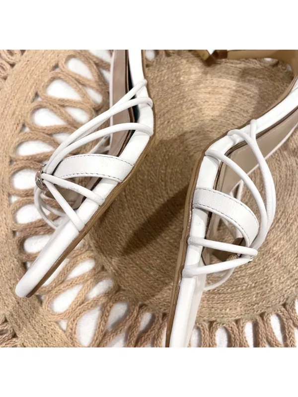 White House Black Market Gold Detail Strappy White Leather Sandal Size 8.5 - Image 6