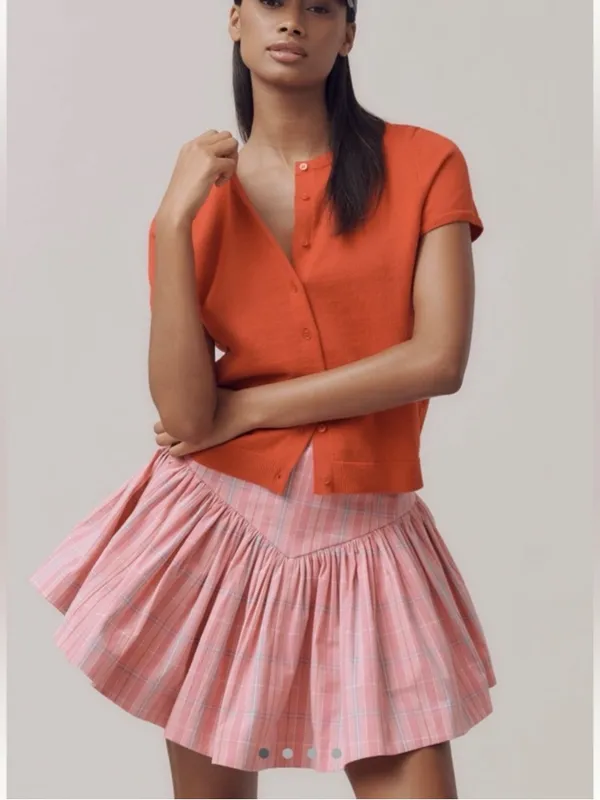 Maeve X-Large Skirt Anthropologie Basque Waist Flirty Mini Pink Combo plaid NWT - Image 3