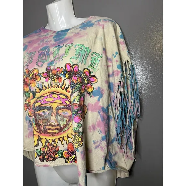 Sublime Shirt Womens L/XL Multicolor Tie Dye Fringe Cropped Band Tee Top - Image 5