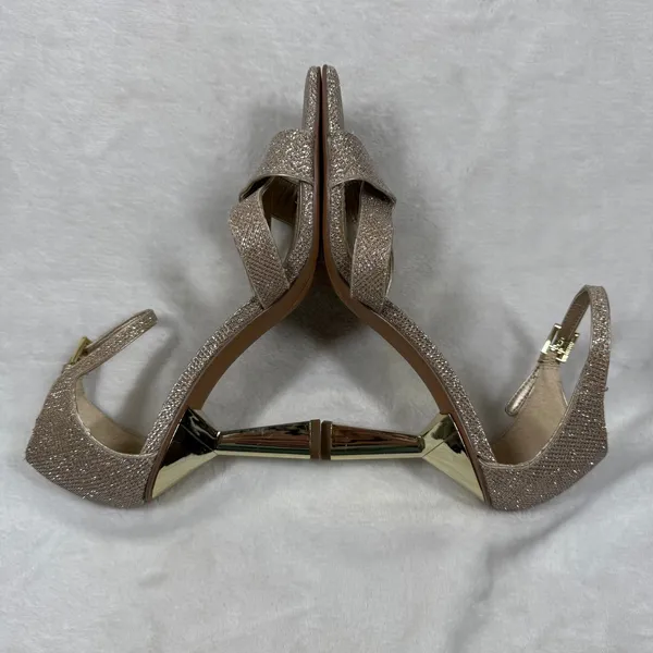 Franco Sarto Rania2‎ Champagne Gold Glitter Square Toe Flare Heel Sandals 7M - Image 10