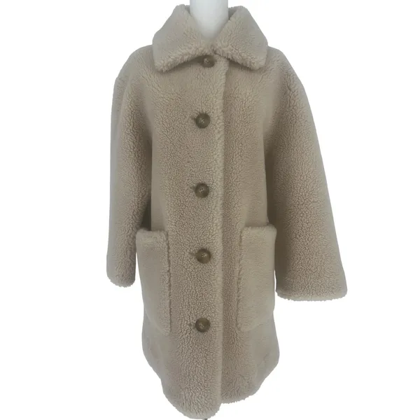 Forte Cashmere Beige Teddy Faux Fur Coat‎ Size M - Image 4