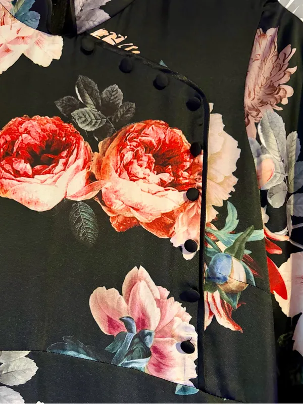 NWOT ZARA | Floral Satin Mandarin Collar Dress, Small - Image 3