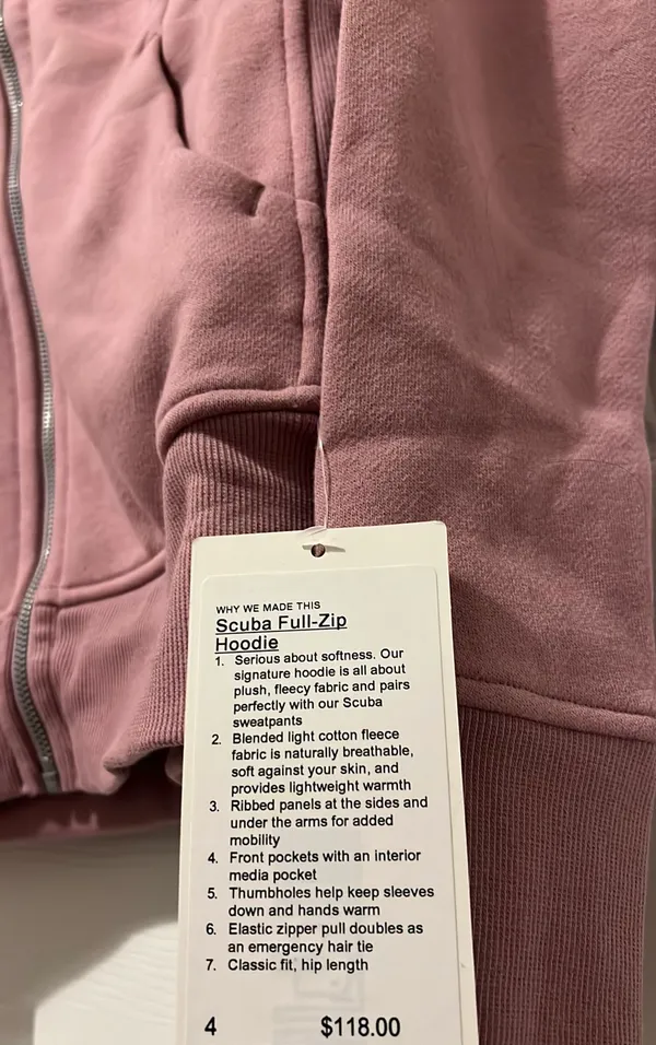 Lululemon Scuba Hoodie Jacket Zip-Up ColourRose Blush - Image 2