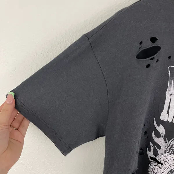 Rock Rose Couture Dark Grey American Motorcycles Distressed Cropped Graphic Tee - Image 6