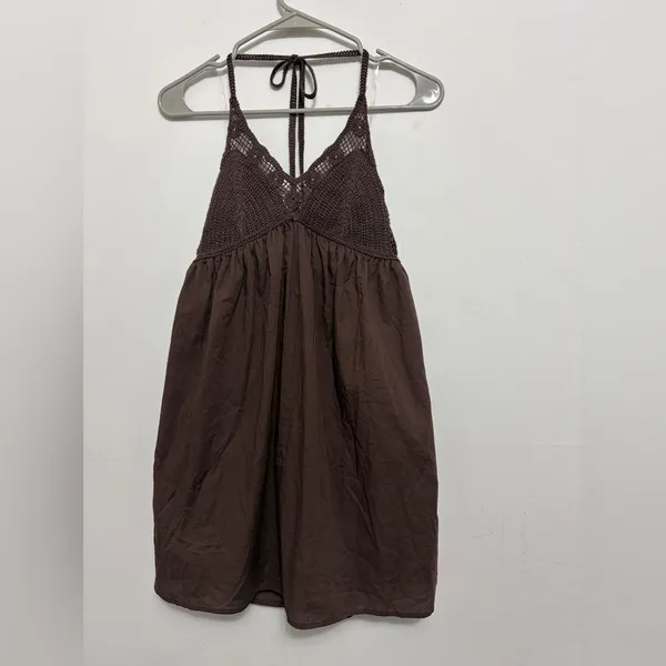 Wild Fable women’s Size Small Brown Halter Crochet Dress NWT(E46)✨ - Image 4