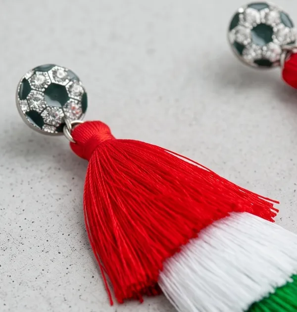 Boutique NEW Italy Flag Soccer Tassel Dangle Earrings with Red White and Green Fringe - Image 7