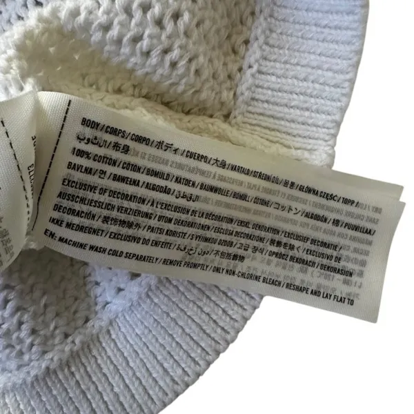 Hollister Womens White Open Knit Cropped Sweater Small Cotton Crew Neck | 0124 - Image 6