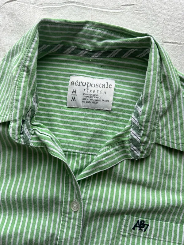 aeropostale vintage green pinstripe button up blouse - Image 3