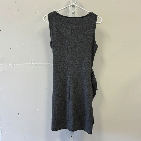 Club Monaco Women's Gray Stretch Dress Faux Wrap Self Side Tie Sheath Sz Small‎ - Image 3