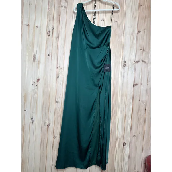 NWT Lulus Signature Elegance Emerald Satin One-Shoulder Maxi Dress Wedding Sz 1X - Image 2