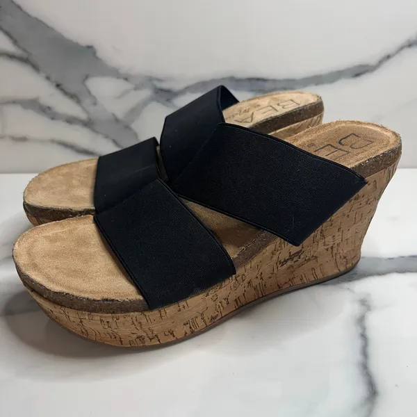 Beach by Matisse Wmns Black Strap Cork Wedge Bare All Sandals Sz 8 Beachy Resort - Image 3