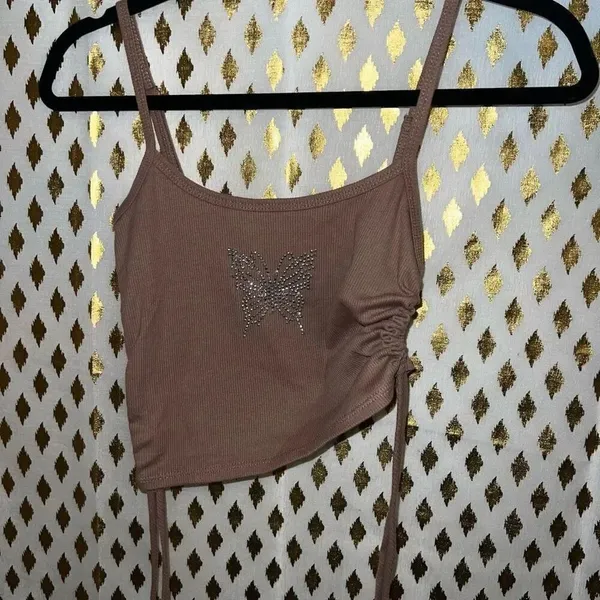 Y2K rhinestone butterfly brown strappy crop top full tilt size S - Image 2