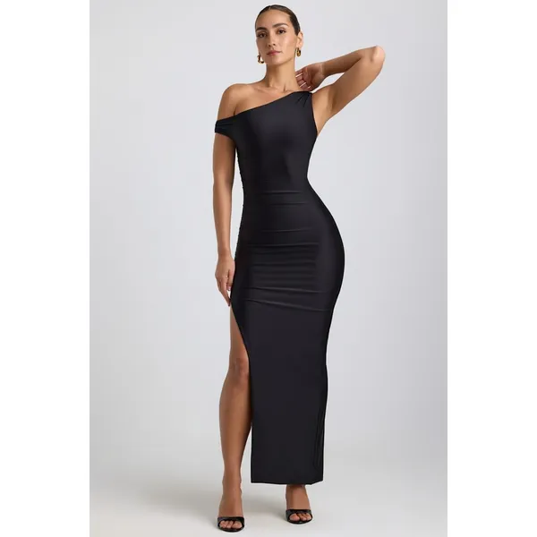 Oh Polly Akeeva Ruched Asymmetric One-Shoulder Maxi Dress NWT | Sz‎ 6 | Black - Image 5