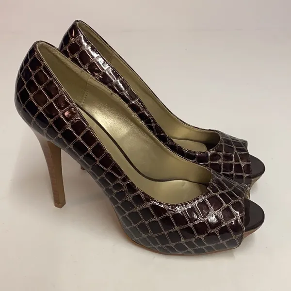 Qupid‎ | Crocodiles Embossed Open Toe Heels Size 8 A18 - Image 5