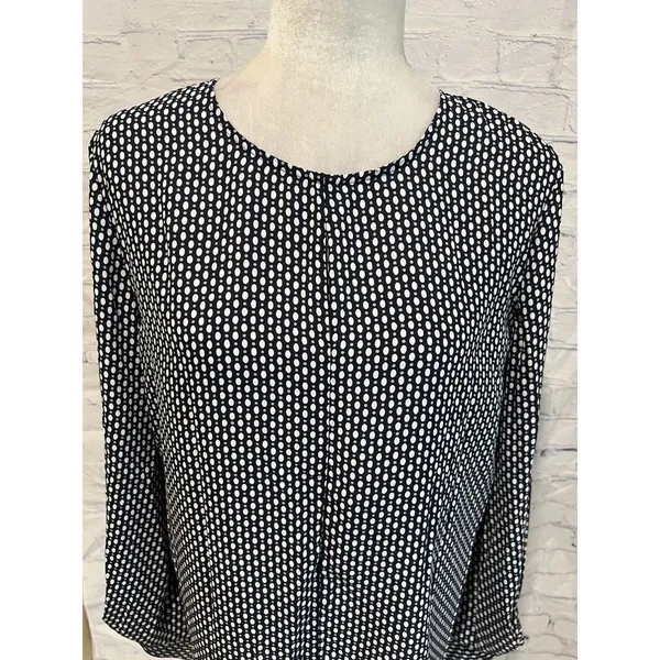 Ann Taylor Factory Top Black & White Polka Dot Long Sleeve Blouse Size Medium - Image 2