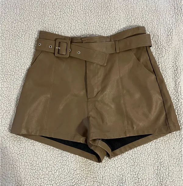Gilli Faux Leather Shorts Tan Size M - Image 12