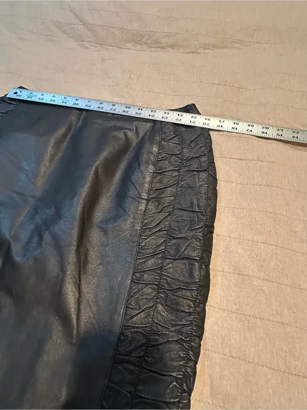 Black Faux Leather Mini Skirt with Ruched Side Panels - Image 4