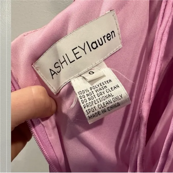 Ashley Lauren Spaghetti Strap Ruched Dress Style 11162 Lilac size 0 - Image 10