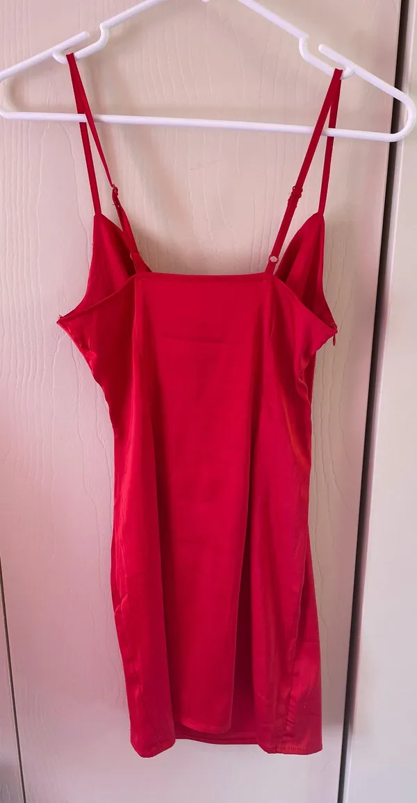 Red Satin Bodycon Dress Size XS - Image 2
