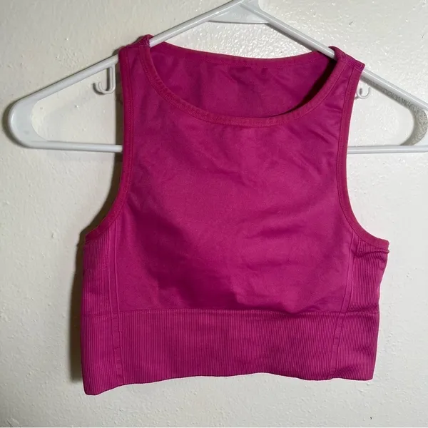 J. Crew Women's Sculpt Stretch High Sports Bra Hot Pink Magenta Crewneck Long‎ - Image 2
