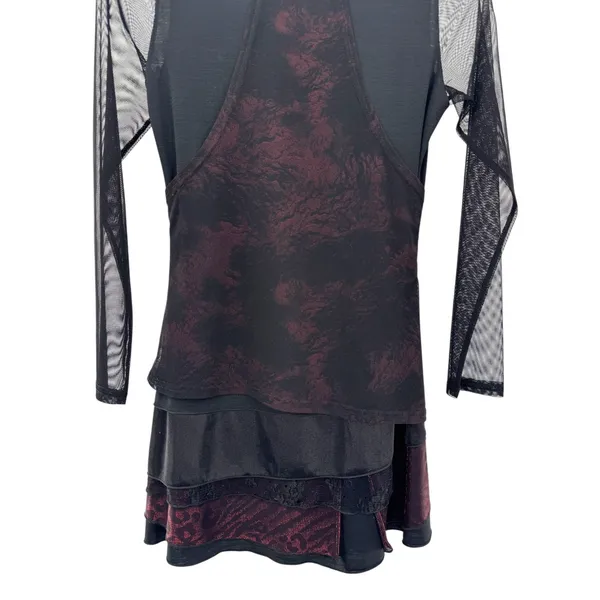 Gothic Whimsygoth Boho Mesh Layered Asymmetrical‎ Tunic Top Black Red Lace M/L - Image 5