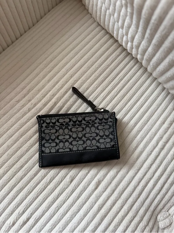 Coach Black Leather Coin Pouch with Silver Chain - Image 2