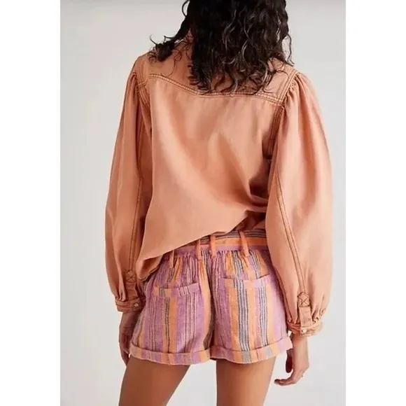 FREE PEOPLE Barbados Bloom Belted‎ Cuffed Shorts Tropical Stripes Vacation 6 - Image 7