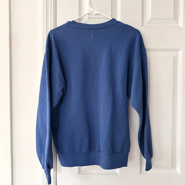 Jerzees Vintage Blue Crew Sweatshirt Embroidered Floral Patchwork Starburst Med - Image 8
