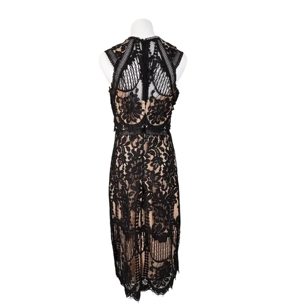 Lulu's Sweetness Lace Midi‎ Dress MEDIUM Black & Nude Flirty Lacy Feminine - Image 6