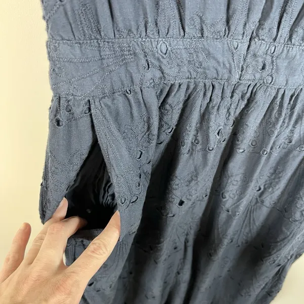 Whistles Navy Blue Eyelet Zoe Broderie Jumpsuit Women’s‎ Size 6 Missing Belt - Image 6