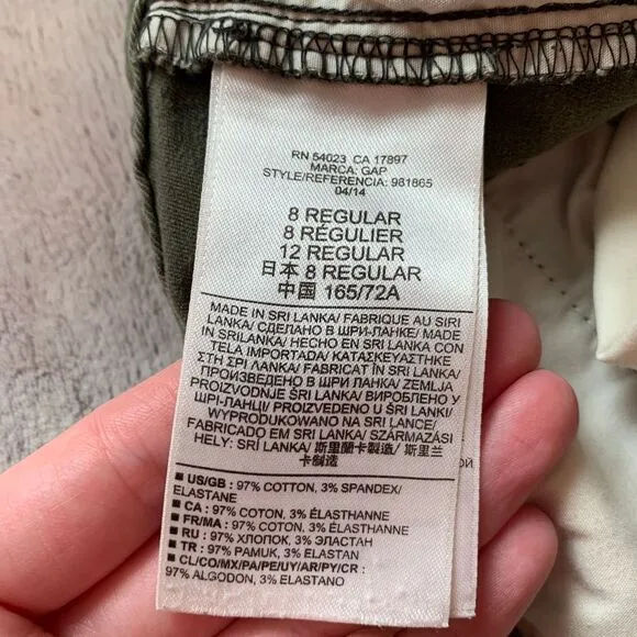 GAP Womens 8 Khakis Olive Green Skinny‎ Mini Ankle Zip Chino Pants Jeans Stretch - Image 6