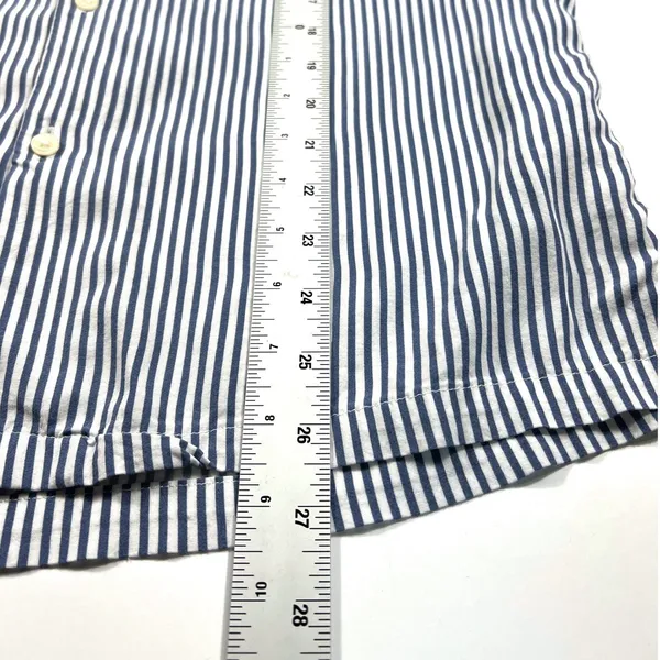 Abercrombie & Fitch Medium Viscose Navy Blue White Striped Camp Shirt EUC Office - Image 7