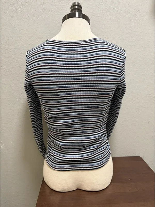 Brandy Melville Blue Multicolor Striped Long Sleeve Crop Top - Image 3