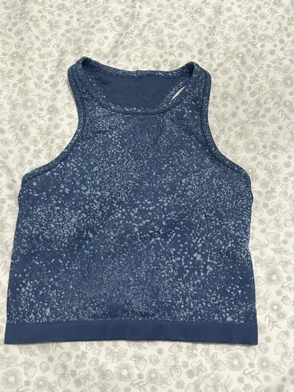 Ebb to Street Cropped Racerback Tank Top Distorted Noise Mineral Blue - Image 4