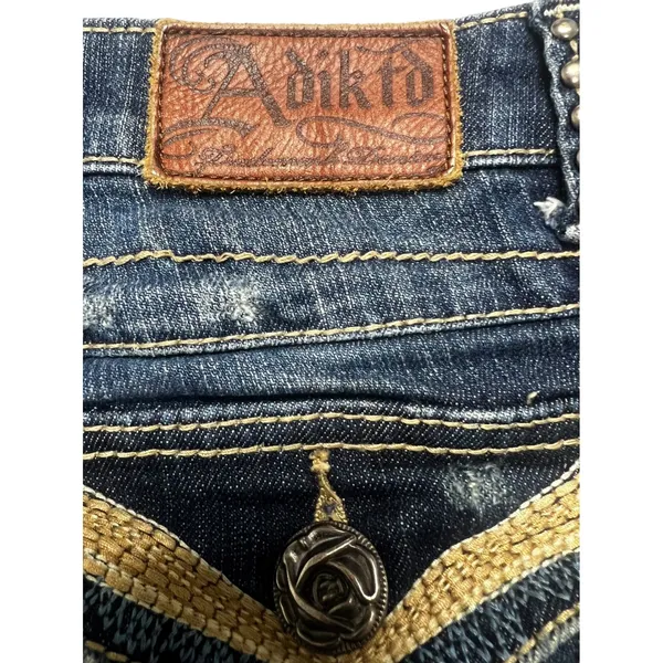 Adiktd Womens Flare Jeans 4 W28 Dark Wash Rhinestone Embellished Y2K Western - Image 6
