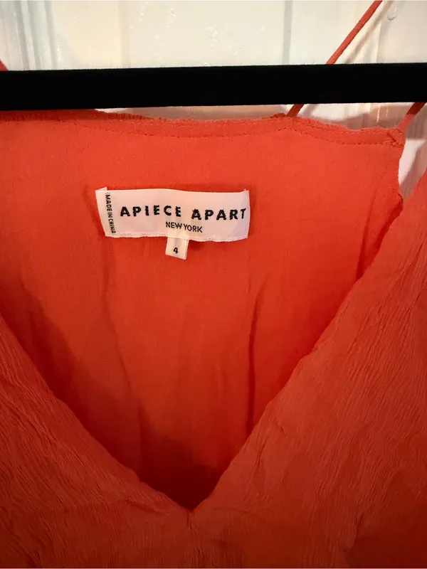 Apiece Apart Canyons Tiered Ruffle Mini Dress Silk-Crepe Coral Size 4 - Image 4