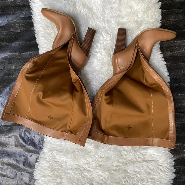 Nine West Brown Tan Knee High Faux Leather Boots Buckle Detail Quiet Luxury - Image 6