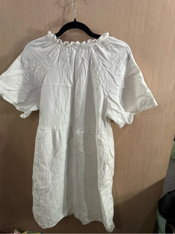 Women’s Old Navy White Women's Cotton Peasant Mini Dress Size Medium - Image 5