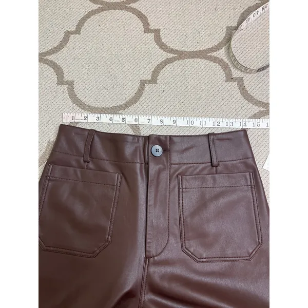 Maeve Anthropologie Colette Faux Leather Wide Leg Pants Dark Brown Size 28 - Image 3