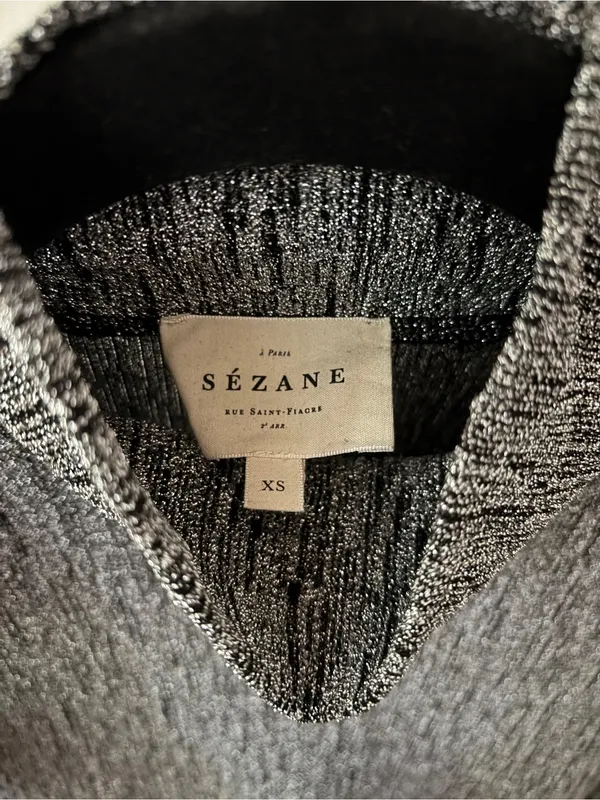 SEZANE Silver Nemy Jumper Size XS Metallic Mock Neck Turtleneck Top Long Sleeve - Image 9