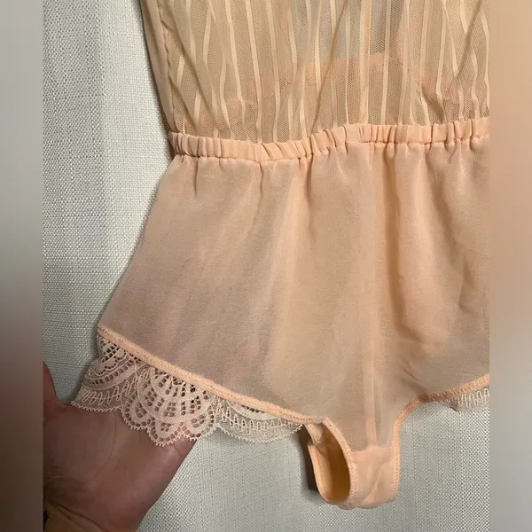 Auden Striped Chiffon Bodysuit Honeysuckle Peach XS - Image 7