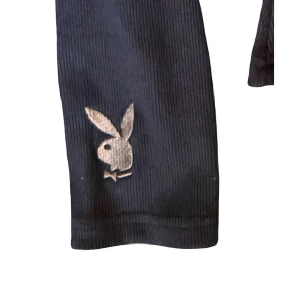 Playboy x Missguided Top Size 10 Blue Long Sleeve Ribbed Crop Top Y2K Sexy Logo - Image 6