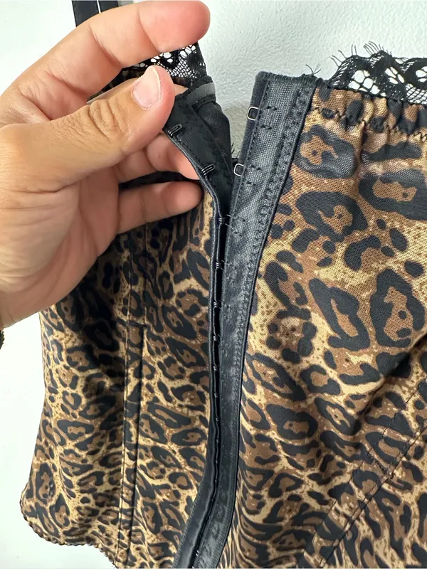 Popilush Shapewear Sculpting Leopard Mesh Detachable Strap Corset Top Sz M - Image 5