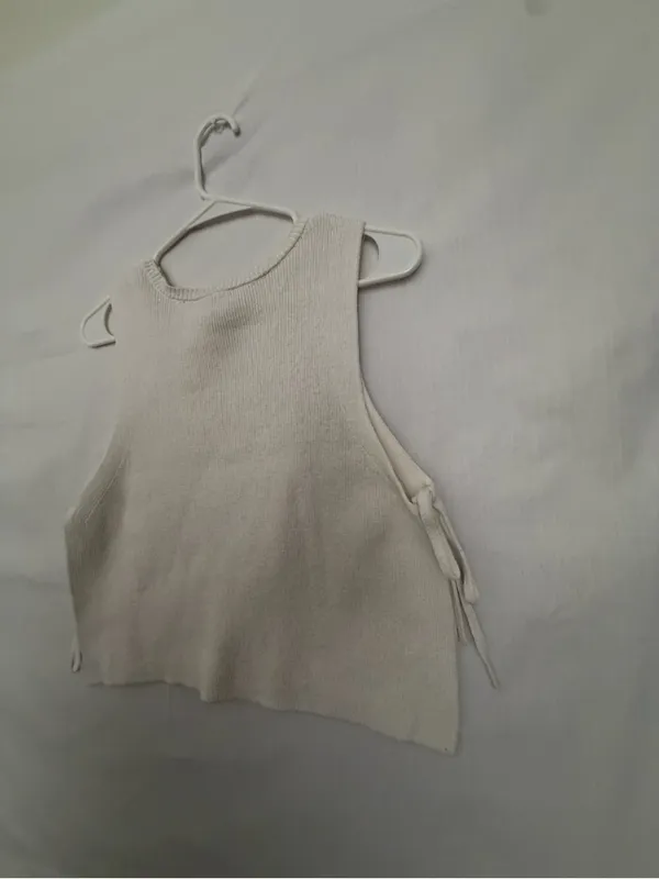 White House Black Market Sweater Vest Small Off White Side Tie Sleeveless(A919) - Image 9
