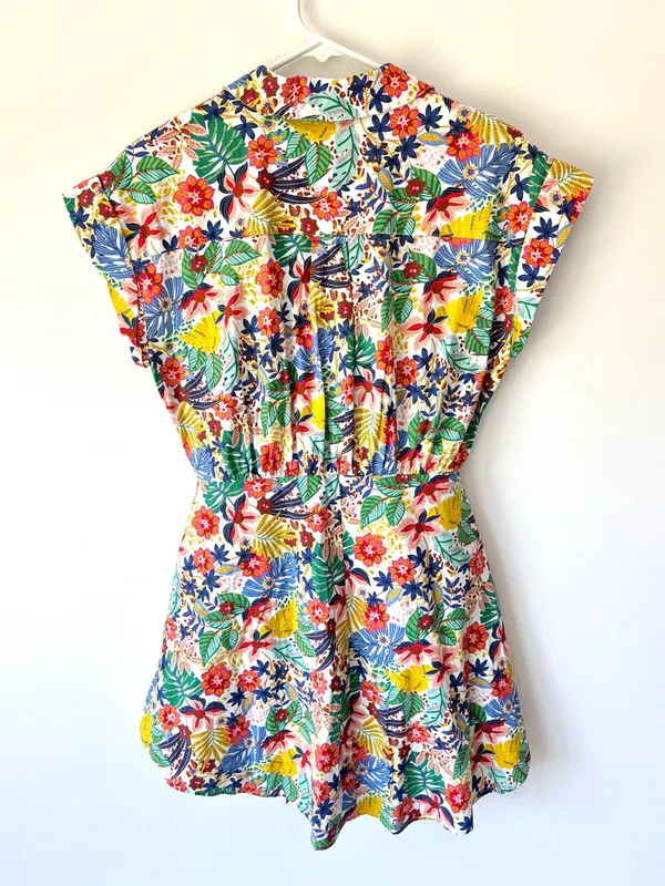 Karlie Mutli Floral Colorful Tropical Cotton Mini Dress Short Sleeve Faux Wrap - Image 8