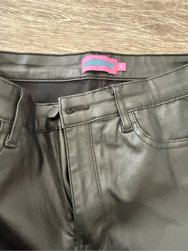 Edikted Faux Black Leather Flare Pants - Image 7